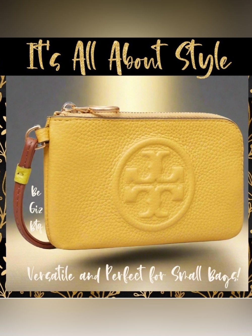 🆑 Tory Burch Authentic Leather Color Block Zip Card Case Yellow NWT